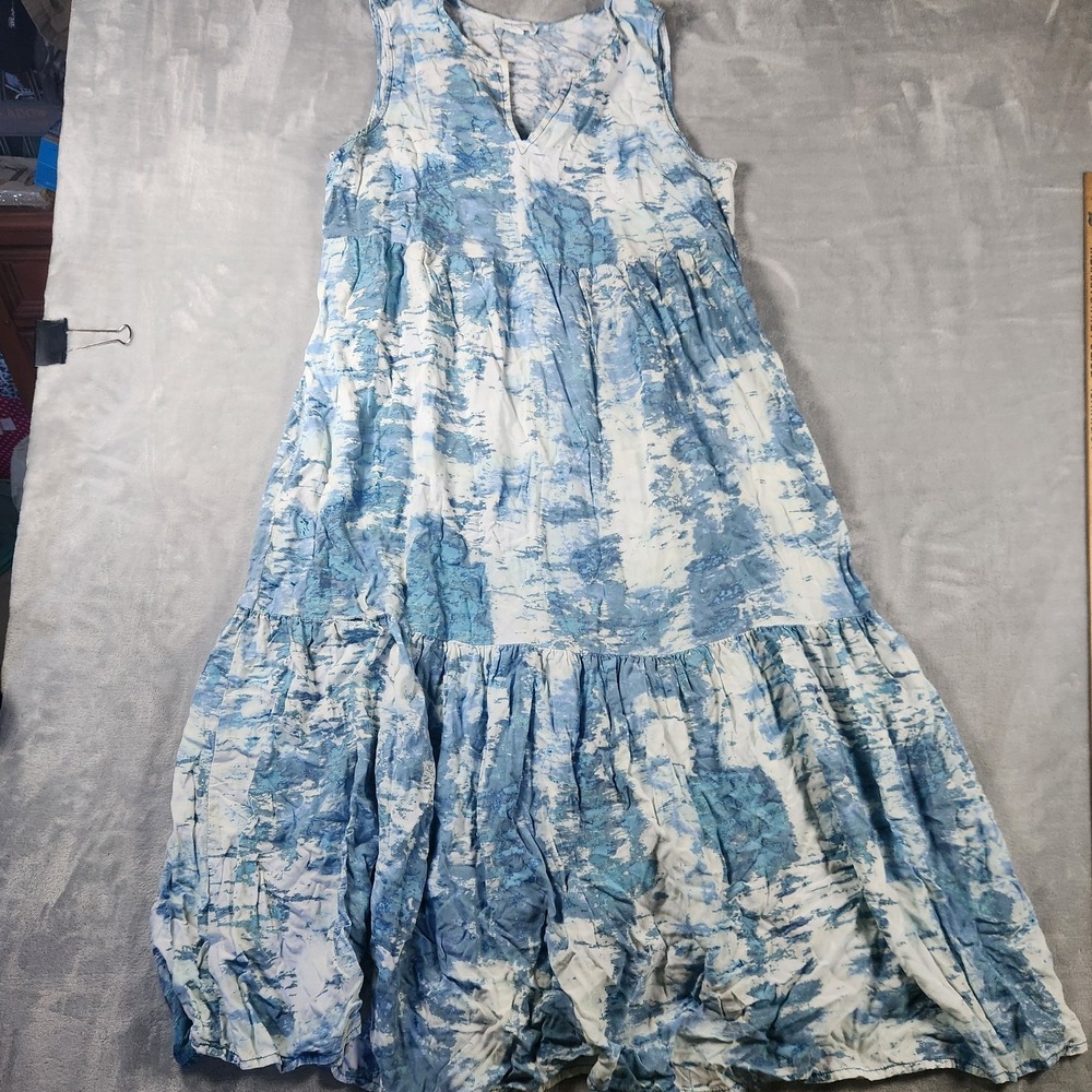 Beach Lunch Lounge Women's Boho Tie Dye Print Tiered Maxi Cottagecore Prairie M
